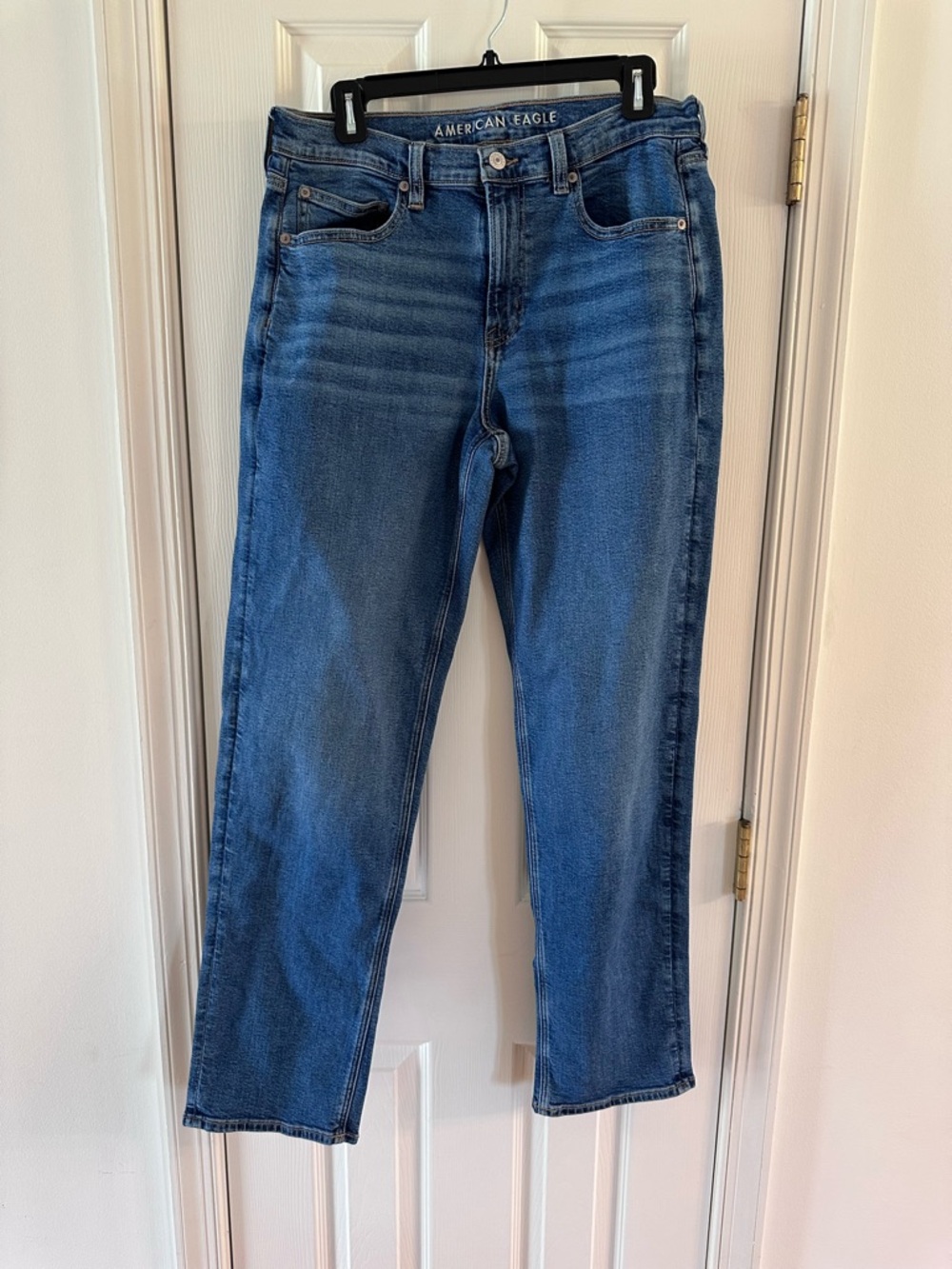 American Eagle 90s Straight Jeans Women’s 12 Long High Rise Medium Wash Stretch